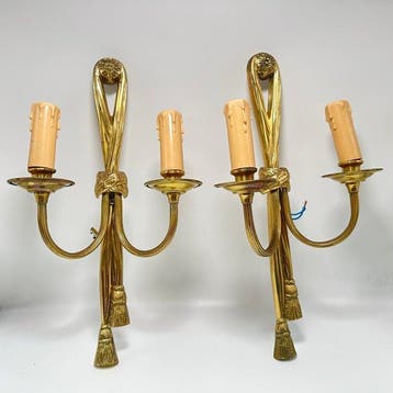 Wandkandelaar (2) - Brons - Paar verguld bronzen, Antiek en Kunst