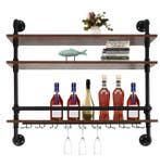 Industriële Wand Wijnrek – 3-Lagen Hout en Metaal, 92 cm, Huis en Inrichting, Woonaccessoires | Wijnrekken, Verzenden, Nieuw