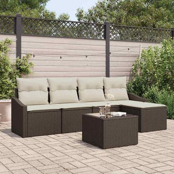 vidaXL Bankstel 6 st Bruin poly rattan, Verzenden, Nieuw, Rotan, 6 zitplaatsen