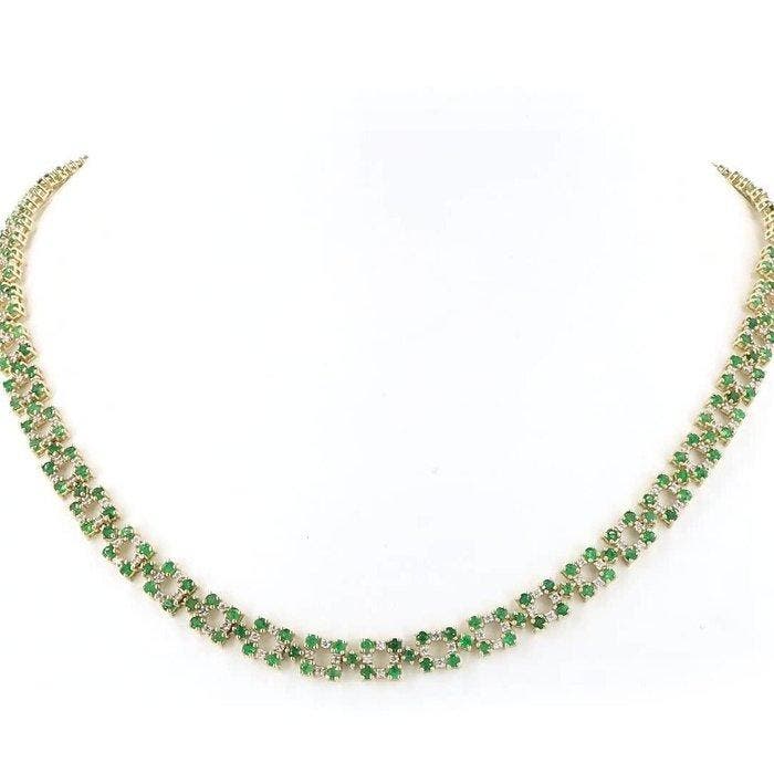 Halsketting - 18 karaat Geel goud - 11.68ct. tw. Smaragd -, Sieraden, Tassen en Uiterlijk, Kettingen