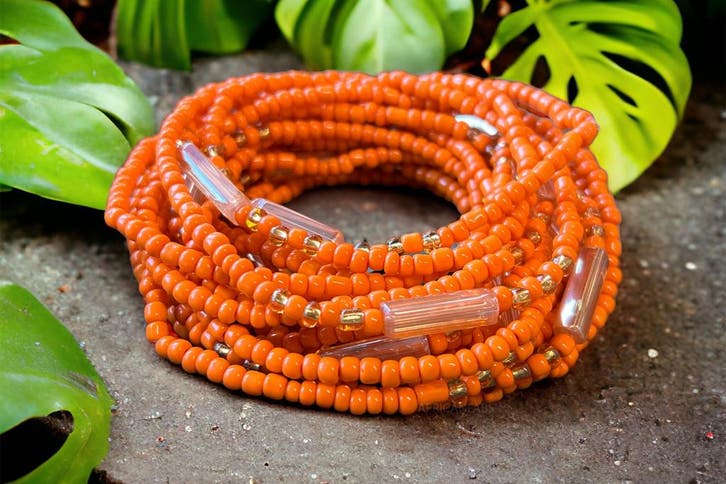 Waist Beads / Afrikaanse Heupketting - FADEKEMI - Oranje (el, Sieraden, Tassen en Uiterlijk, Kettingen, Nieuw, Ophalen of Verzenden