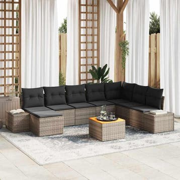 vidaXL Tuin Sofa Set 9 st Grijs, Tuin en Terras, Verzenden, Nieuw, Rotan, Meer dan 8 zitplaatsen