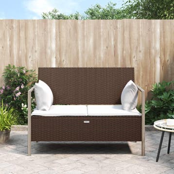 vidaXL Tuinbank 2-zits met kussens poly rattan bruin, Tuin en Terras, Tuinbanken, Verzenden, Nieuw