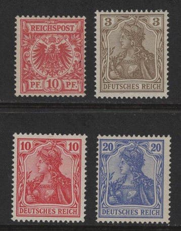 Duitse Rijk 1889/1902 - Germania en Kroon/arend, vier, Gestempeld
