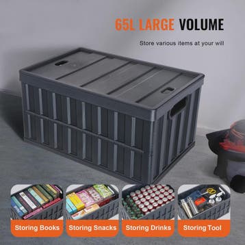 Set van 3 Opvouwbare Opbergkratten met Deksel - 45L & 65L, Verzenden, Nieuw