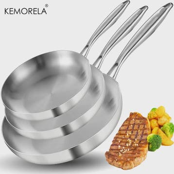 Set van 3 RVS Koekenpannen & Wokpannen (22-28 cm) - 5-laags, Verzenden, Nieuw