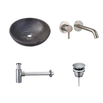 Sani Royal Natuurstenen Waskomset Rond Gun Metal, Nieuw