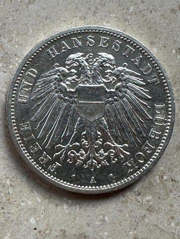 Duitsland, keizerrijk 3 Mark 1908 A Lübeck