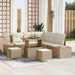 vidaXL Tuinbankenset met kussen met opslag 8 pcs Beige Poly, Verzenden, Nieuw, Rotan, 8 zitplaatsen