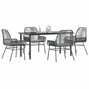 vidaXL 5-delige Tuinset met kussens poly rattan glas grijs, Tuin en Terras, Tuinsets en Loungesets, Verzenden, Nieuw, 4 zitplaatsen