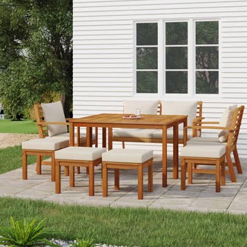 vidaXL 9-delige Tuinset met kussens massief acaciahout, Tuin en Terras, Tuinsets en Loungesets, Verzenden, Nieuw, Hardhout, Tuinset