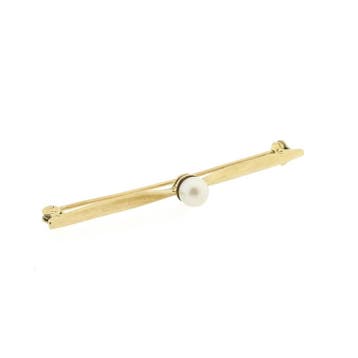 Vintage gouden broche met parel, Gebruikt, Ophalen of Verzenden, Met edelsteen, Goud