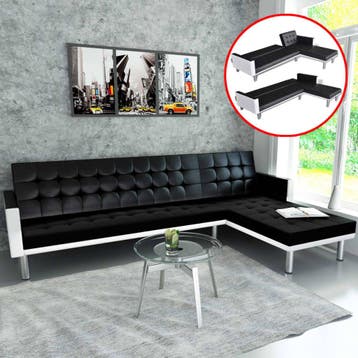 vidaXL Slaapbank L-vormig kunstleer zwart, Verzenden, Nieuw, Leer, 200 tot 250 cm