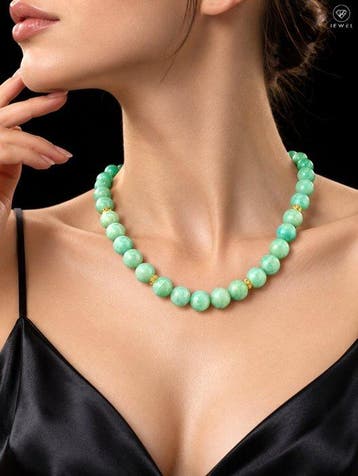 Ronde amazoniet kralenketting - 925 sterling zilver -