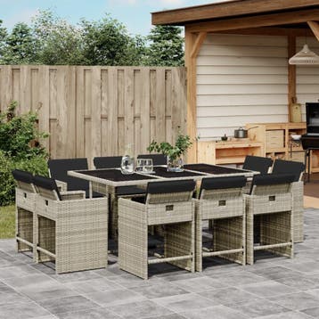 vidaXL 11-delige Tuinset met kussens poly rattan lichtgrijs, Verzenden, Nieuw, Meer dan 8 zitplaatsen, Tuinset