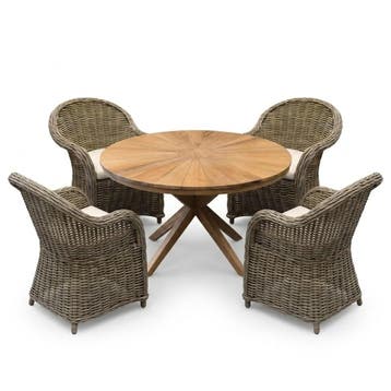 Cairo Roma dining tuinset 130xH77 cm 5 delig teak off white, Ophalen of Verzenden, Nieuw