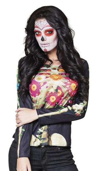 Fotorealistisch shirt Calaca (maat: M/L, Dia de los Muertos, Verzenden, Nieuw