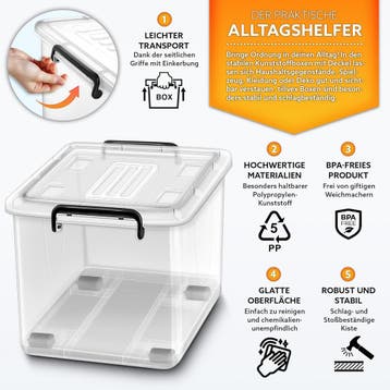 Opbergbox met deksel - Opbergdoos - 6x27L - Transparant - Ti, Verzenden, Zo goed als nieuw
