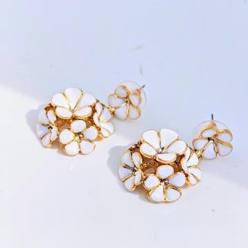 Oscar De La Renta - Verguld - Oorbellen - Witte bloem, Nieuw