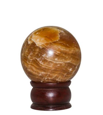 KAMR GEM honing calciet bol 80 mm gepolijst gouden amber