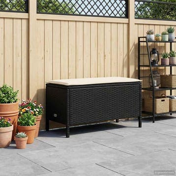 vidaXL Tuinvoetenbank Zwart en Crème 80 x 38 x 45 cm PE, Verzenden, Nieuw, Rotan