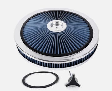 Luchtfilter 14 X 2 inch high flow chroom met blauw filter, Auto-onderdelen, Ophalen of Verzenden, Nieuw