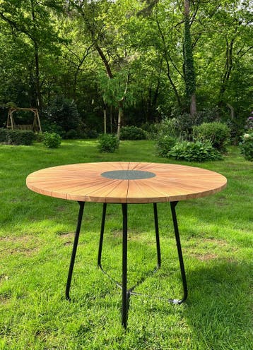 Ronde tuintafel | Teakhout | Natuursteen | 120cm doorsnee |, Ophalen of Verzenden, Nieuw, Rond, Teakhout