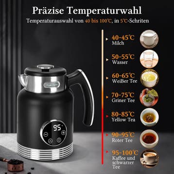 Waterkoker met temperatuurregeling - Retro - 2L - 2200W - Zw, Verzenden, Zo goed als nieuw