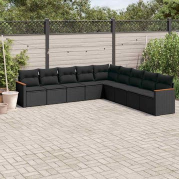 vidaXL Patio Sofa Set 9-zits Black, Verzenden, Nieuw