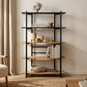 Boekenkast Kappespoo 124x80x35 cm zwart en eikenkleurig [en., Huis en Inrichting, Verzenden, Nieuw