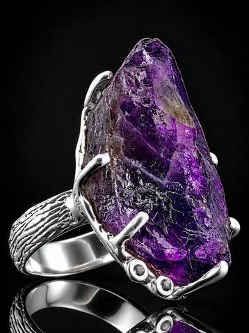 Amethist Statement Ring - 925 Sterling Zilver - Paarse, Verzamelen