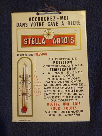 Metalen bierbordje Stella Artois met thermometer - Rob Otten
