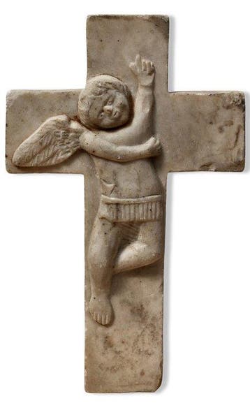 sculptuur, Croce antica in pietra con figura alata in