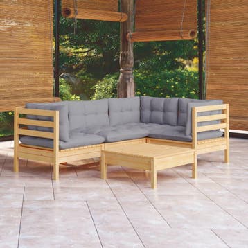 vidaXL 5-delige Loungeset met grijze kussens grenenhout, Verzenden, Nieuw, 5 zitplaatsen, Loungeset