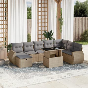 vidaXL 9-delige Loungeset met kussens poly rattan beige, Verzenden, Nieuw, Loungeset