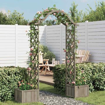 vidaXL Pergola met plantenbak massief vurenhout grijs, Tuin en Terras, Palen, Balken en Planken, Verzenden, Nieuw