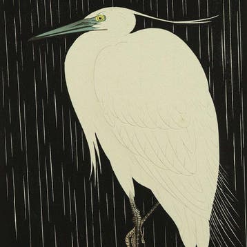 Original Woodblock Print - Uchu Hakuro(White Heron, Antiek en Kunst