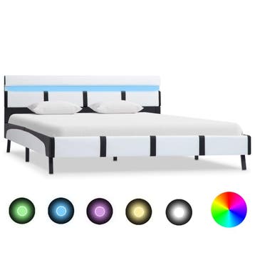 vidaXL Bedframe met LED kunstleer wit 140x200 cm, Overige materialen, Verzenden, Wit, 140 cm