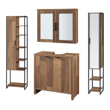 Badkamermeubelset Namsskogan 4-delig walnootkleurig en zwart, Huis en Inrichting, Badkamer | Badkamermeubels, Verzenden, Nieuw
