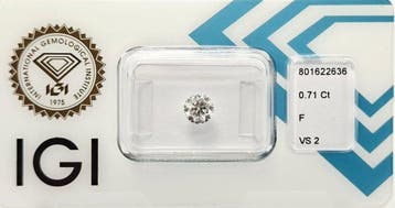 1 pcs Diamant (Natuurlijk) - 0.71 ct - Rond - F - VS2 -, Nieuw