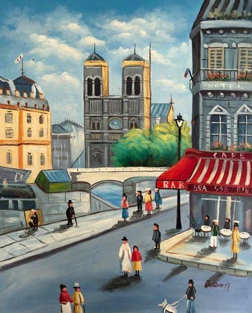 Burnett Pierre (1965 -) - Un dimanche près de Notre-Dame, Antiek en Kunst, Kunst | Schilderijen | Klassiek