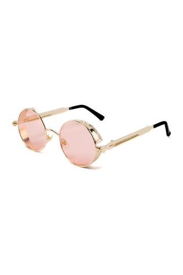 Ronde Bril Steampunk Vintage Goud Montuur Rond Roze Glazen G, Ophalen of Verzenden, Nieuw