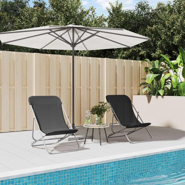vidaXL Strandstoelen 2 st textileen en gepoedercoat staal, Tuin en Terras, Ligbedden, Nieuw, Verzenden