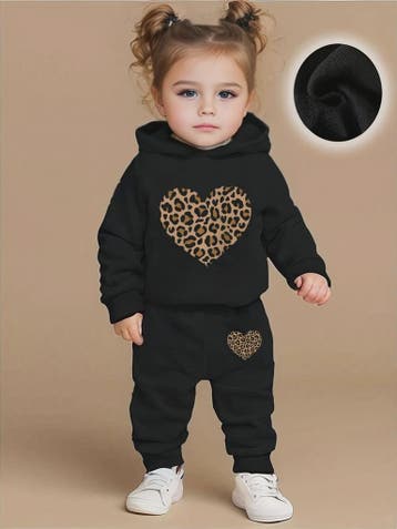 Baby Meisjes Fleece Trainingspak met Luipaard Hart - Herfst/, Verzenden, Nieuw