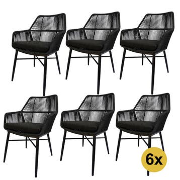 Set van 6 Chianti dining tuinstoel zwart rope, Tuin en Terras, Tuinstoelen, Ophalen of Verzenden, Nieuw