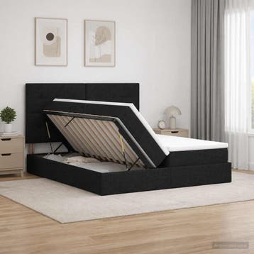 vidaXL Opslag bed met hoofdeinde met opslag Zwart 200 x 200, Huis en Inrichting, Slaapkamer | Bedden, Verzenden, Nieuw, Tweepersoons