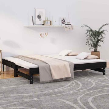 vidaXL Slaapbank uitschuifbaar massief grenenhout zwart, 100 cm, Eenpersoons, Verzenden, Zwart