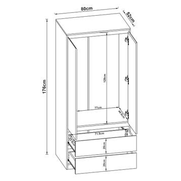 [en.casa] Kledingkast Bastheim 176x80x52 cm met 2 lades eike, Verzenden, Nieuw