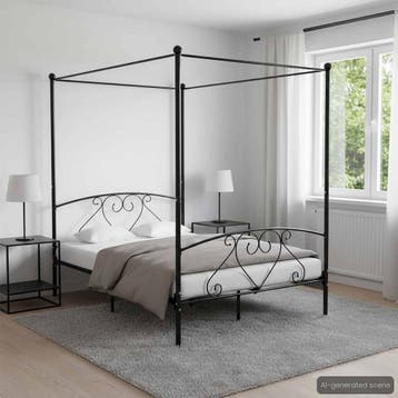 vidaXL Hemelbedframe metaal zwart 140x200 cm, Huis en Inrichting, Verzenden, Zwart, 140 cm, 200 cm