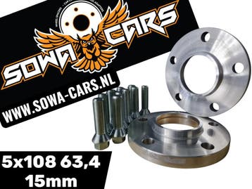 Spacers Volvo S60 V60 XC60 5x108 63,4 15mm Spoorverbreders, Verzenden